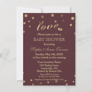 Chic Gold Confetti Love Burgundy Baby Shower Invitation