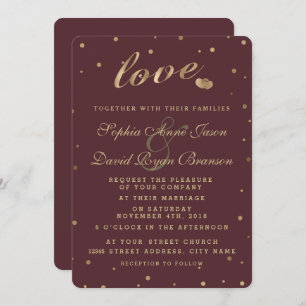 Chic Gold Confetti Love Burgundy Wedding Invite