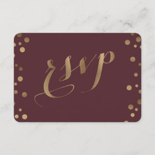 Chic Gold Confetti Love Burgundy Wedding RSVP Card