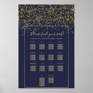 Chic gold confetti navy blue wedding seating chart