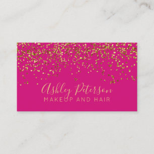 Chic gold confetti neon pink makeup typography business card