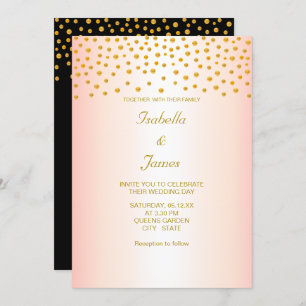Chic Gold Confetti on Black & Rose Gold Invitation