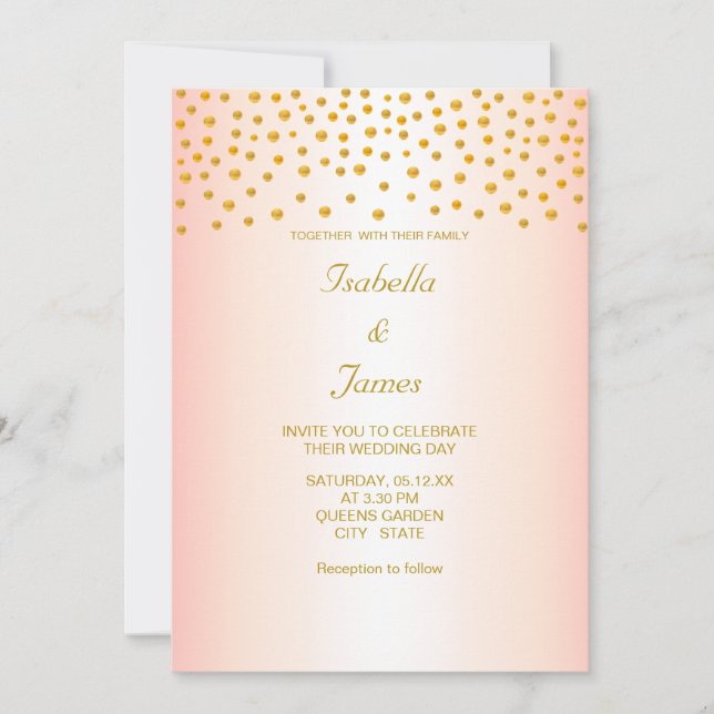 Chic Gold Confetti on Rose Gold Invitation (Front)