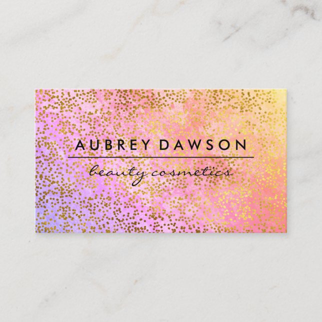 Chic Gold Confetti Pink Purple Blend Business Card (Front)