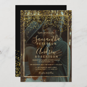 Chic gold confetti typography photo wedding invitation