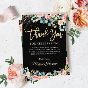 Chic Gold Coral Floral Surprise Retirement Party Thank You Card