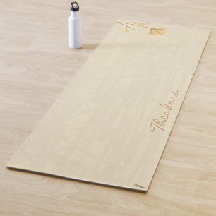 Chic Gold Cream Abstract Floral Yoga Mat