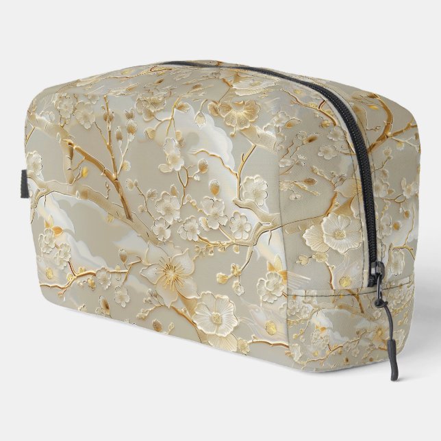 Chic gold cream floral pattern  dopp kit (Right Corner)
