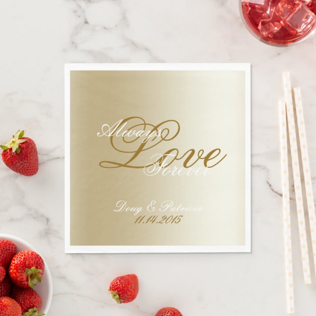 Chic Gold Cream Love Always Wedding Napkin (Insitu)