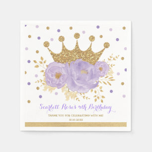 Chic Gold Crown Purple Floral Princess Birthday Napkin