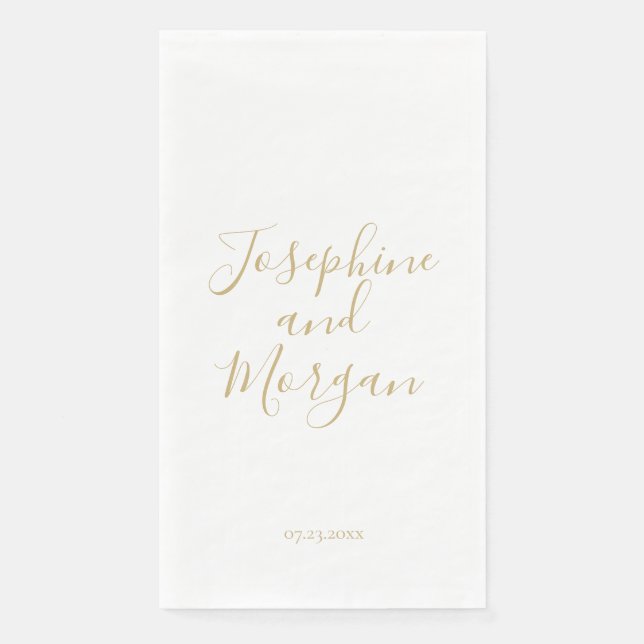 Chic gold custom script names date elegant wedding napkin (Front)