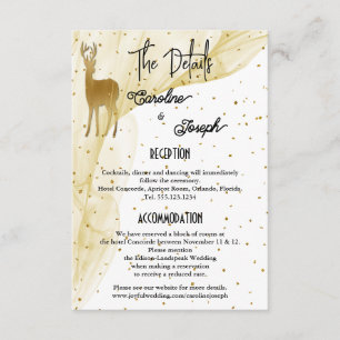 Chic Gold Deer & Confetti Wedding Details Enclosure Card