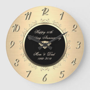Chic Gold Diamond Swirls 50th Wedding Anniversary Large Clock