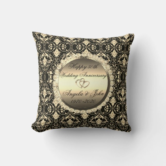 Chic Gold Diamonds Damask 50th Wedding Anniversary Cushion (Front)