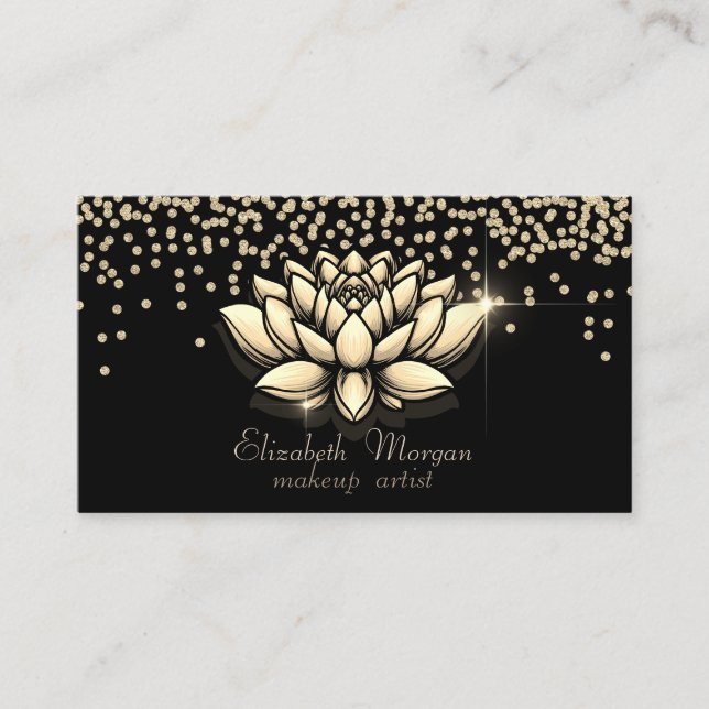 Chic Gold Diamonds Lotus Black  Business Card (Front)