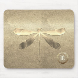 Chic Gold Dragonfly Monogrammed Mouse Pad