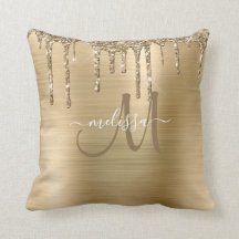 Chic Gold Dripping Glitter Brushed Metal Monogram