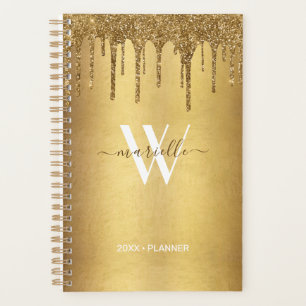Chic Gold Dripping Glitter Monogram Name 2022 Planner