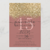 Chic Gold Dusty Rose Glitter Confetti Quinceañera