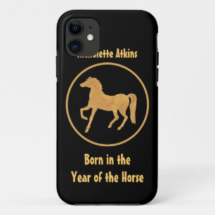 Chic Gold-effect Horse on Black Background iPhone 11 Case