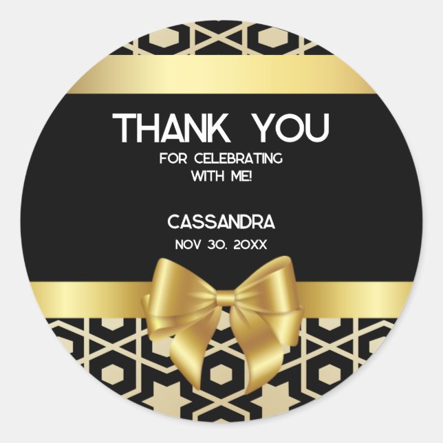 Chic Gold Egypt Geometric Gold Bow 16th Birthday Classic Round Sticker (Front)