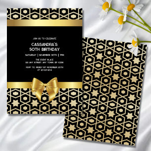 Chic Gold Egypt Geometric Gold Bow Black Birthday Invitation