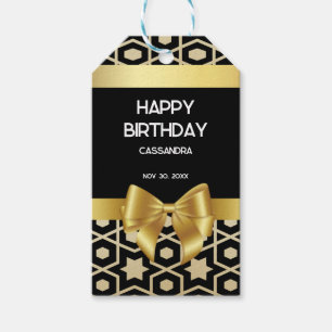 Chic Gold Egypt Geometric Gold Bow Happy Birthday Gift Tags