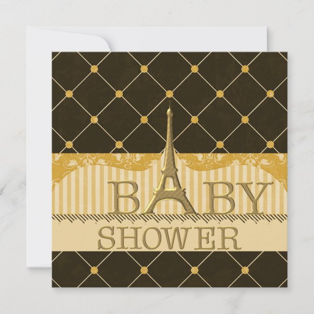 Chic Gold Eiffel Tower Baby Shower Invitation (Front)