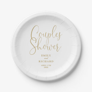 Chic Gold Elegant Couples Bridal Wedding Shower Paper Plate