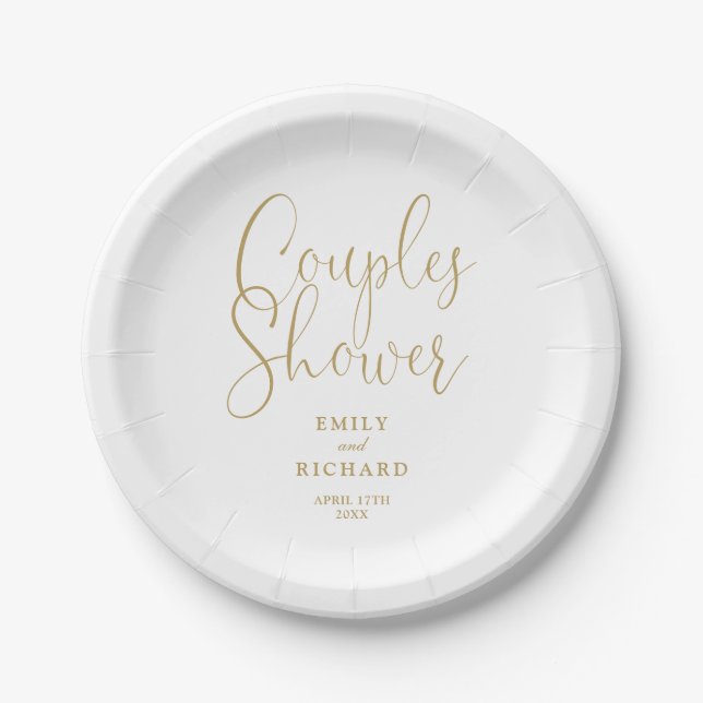 Chic Gold Elegant Couples Bridal Wedding Shower Paper Plate (Front)