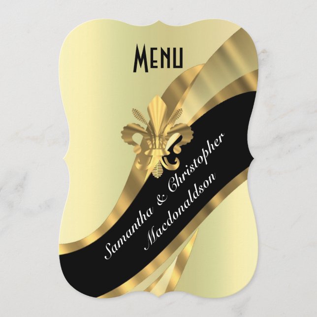 Chic gold elegant formal wedding menu (Front)