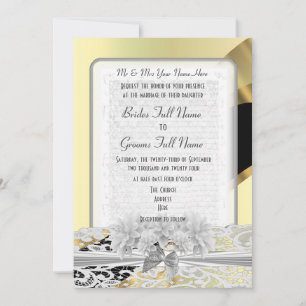 Chic gold elegant white lace formal wedding invitation