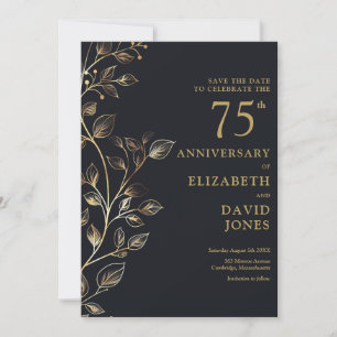 Chic Gold Floral 75th Wedding Anniversary Save The Date