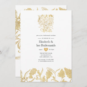 Chic Gold Floral Bridesmaids Luncheon Invitation