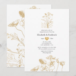 Chic Gold Floral Engagement Party Invitation