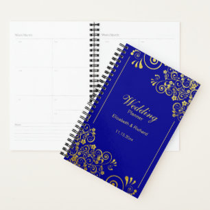Chic Gold Floral Swirls Navy Blue Wedding Planner