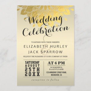 Chic Gold Floral Wedding Celebration Invitation