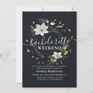 Chic Gold Floral Wreath Bachelorette Party Weeken Invitation