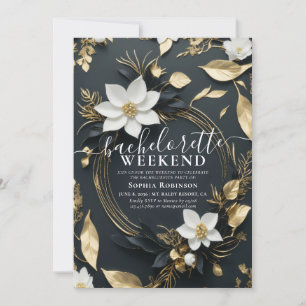 Chic Gold Floral Wreath Bachelorette Party Weeken Invitation
