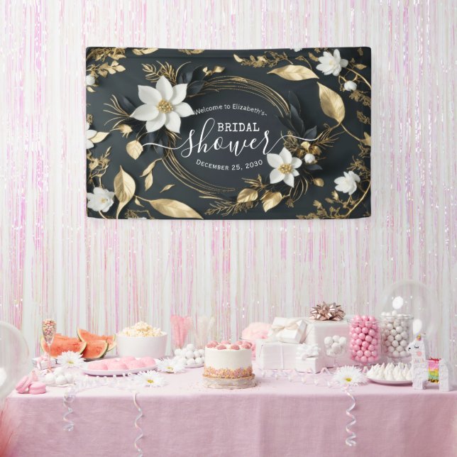 Chic Gold Floral Wreath Bridal Shower Welcome Sign (Party)