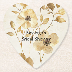 Chic Gold Flowers Bridal Shower Paper Coaster