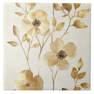 Chic Gold Flowers  Ceramic Tile