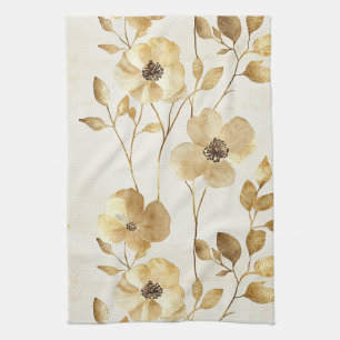 Chic Gold Flowers Tea Towel