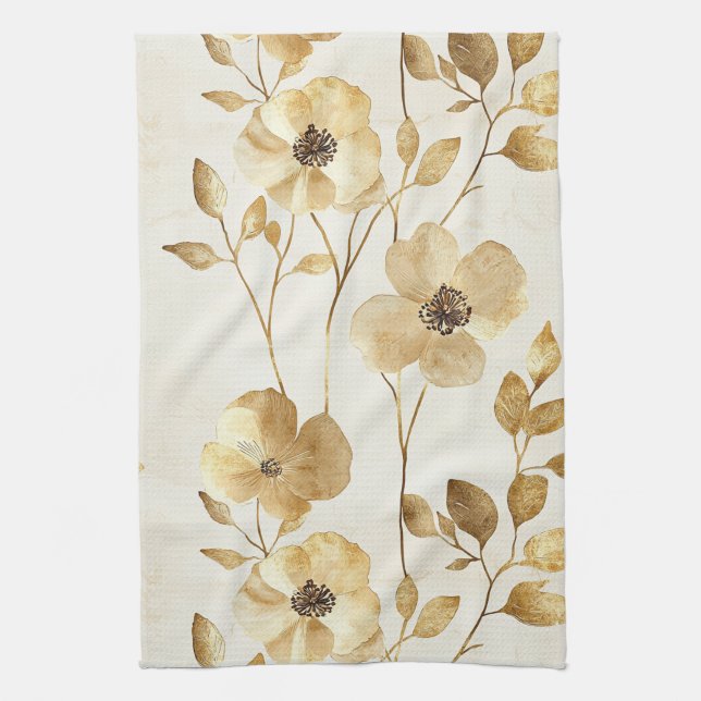 Chic Gold Flowers  Tea Towel (Vertical)