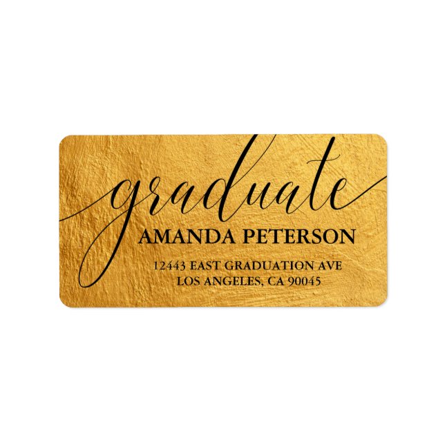Chic Gold Foil Black  Elegant Typography Graduate Label (Front)