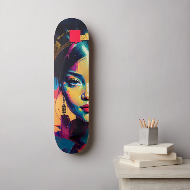Chic Gold Foil Colourful Impasto Oil Painting Wome Skateboard (Wall Art)