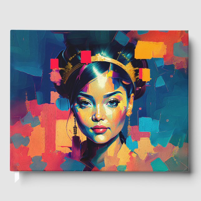 Chic Gold Foil Colourful Women Impasto Oil Paintin Guest Book (Front)