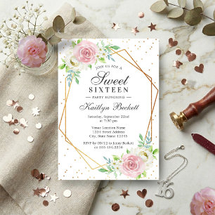 Chic Gold Foil Floral Sweet 16 Birthday Invitation