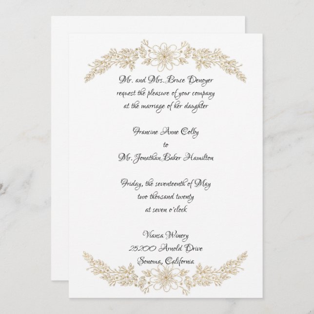 Chic Gold Foil Floral Wedding Invitation (Front/Back)
