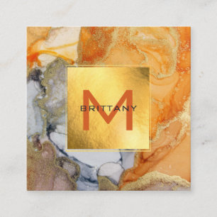 Chic Gold Foil Grey and Amber Custom DIY Square B Business Card
